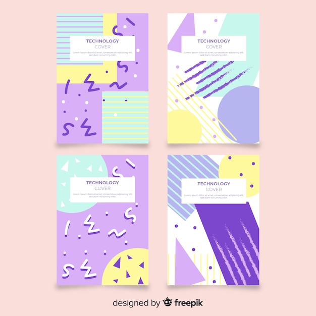 Set folletos estilo memphis color pastel