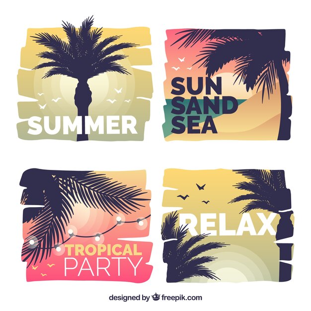 Set de fondos de paisaje de verano en diseño plano