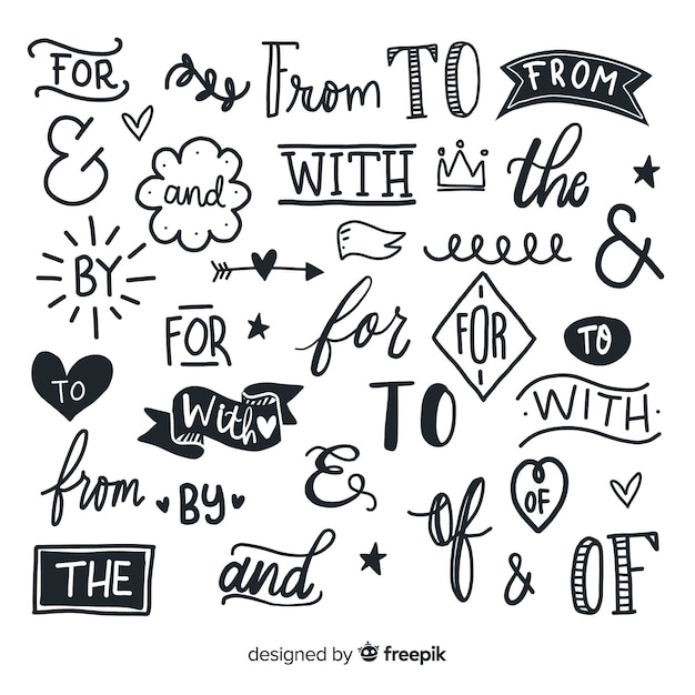 Set de frases de boda dibujados