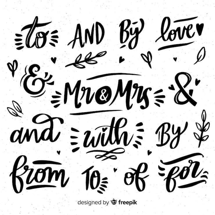 Vector gratuito set de frases de boda dibujados