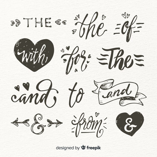 Set de frases dibujados para boda