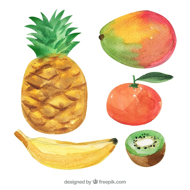 Set de frutas sabrosas pintadas con acuarela