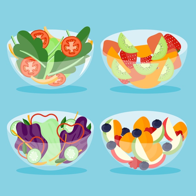 Vector gratuito set de fruteros y ensaladeras