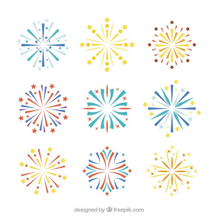 Vector gratuito set de fuegos artificiales en diseño plano