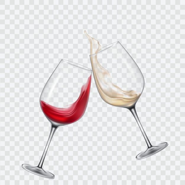 Set de gafas transparentes con vino blanco y tinto