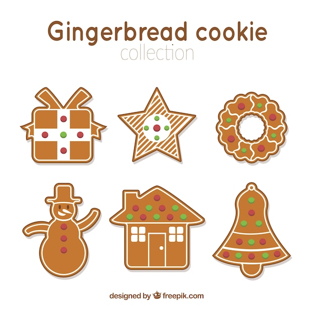 Vector gratuito set de galletas de jengibre en diseño plano