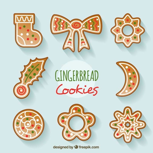 Vector gratuito set de galletas ornamentales de jengibre