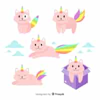 Vector gratuito set de gaticornios de estilo kawaii