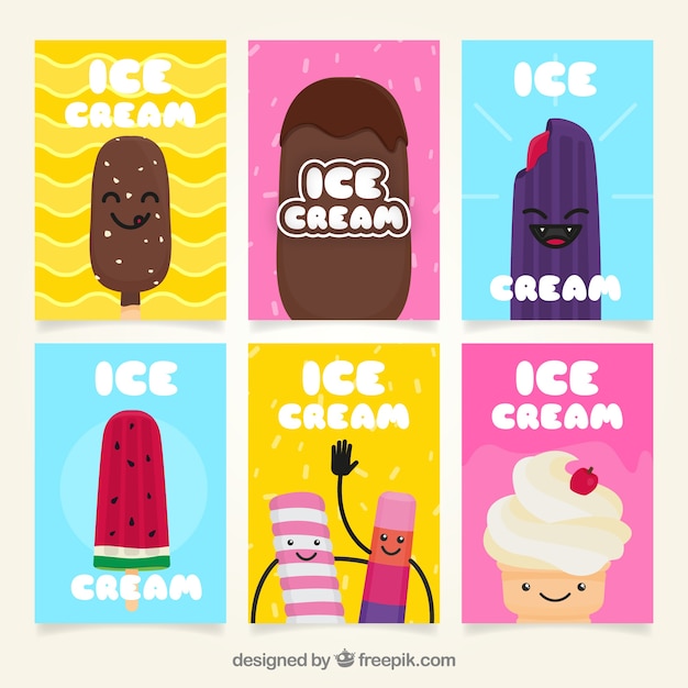 Vector gratuito set de geniales tarjetas con helados planos