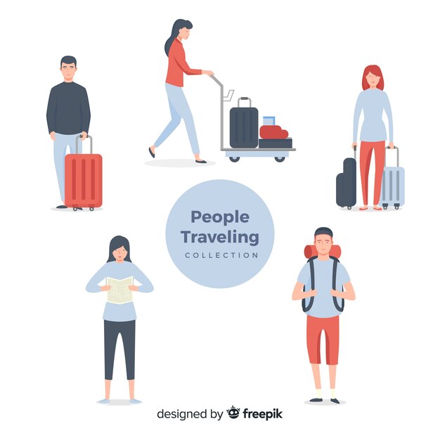 Set gente viajando dibujada a mano