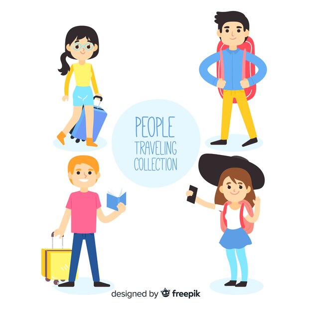 Set gente viajando dibujada a mano