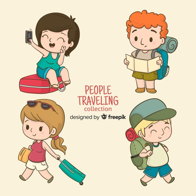 Set gente viajando dibujos animados