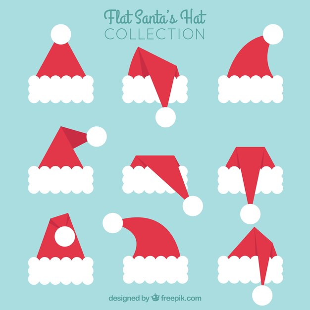 Set de gorro rojo de santa claus en diseño plano 