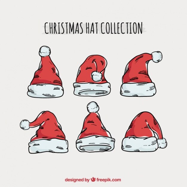 Set de gorros de santa claus dibujados a mano 