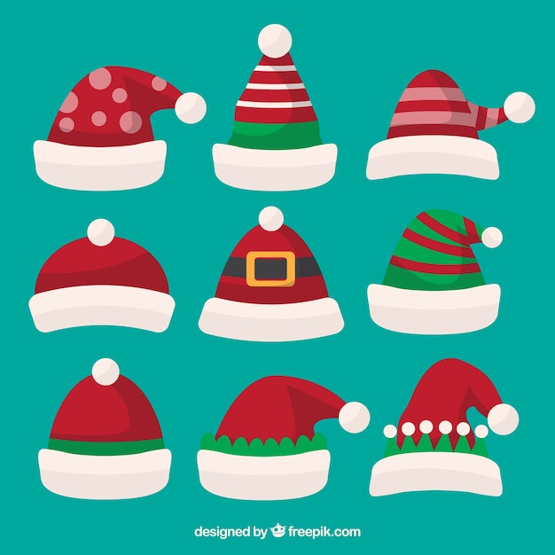 Set de gorros de de santa claus dibujados a mano