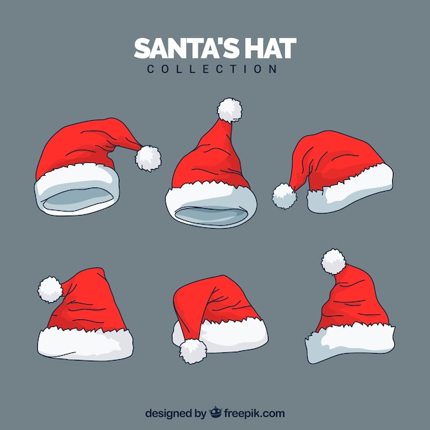 Vector gratuito set de gorros de santa claus dibujados a mano