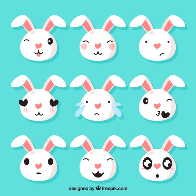 Set de graciosos emoticonos de conejito 