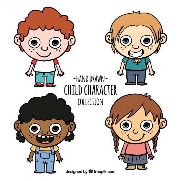 Set de graciosos niños dibujados a mano 