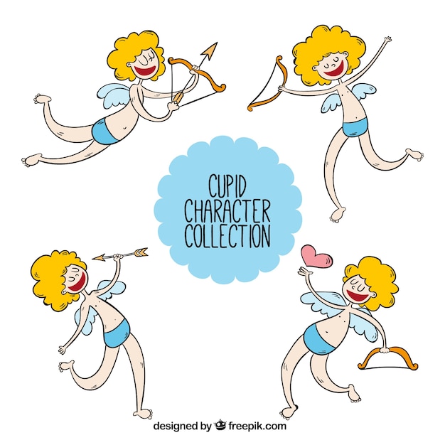 Vector gratuito set de graciosos personajes de cupido dibujados a mano