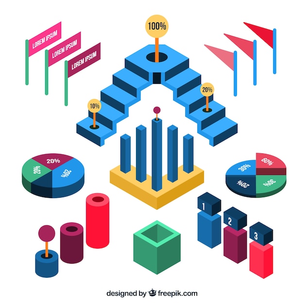 Vector gratuito set de gráficas isométricas de colores