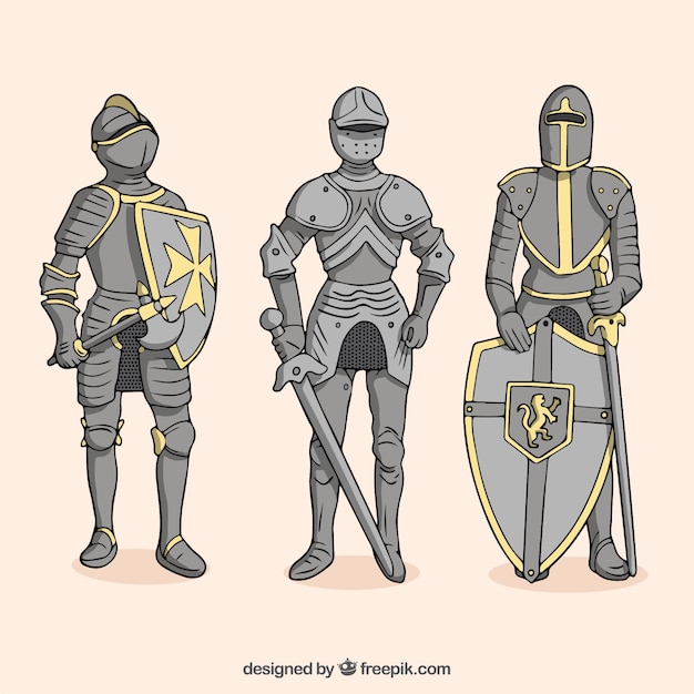 Set de guerrero con armaduras dibujadas a mano 