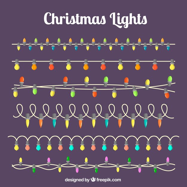 Set de guirnaldas de luces en diseño plano 