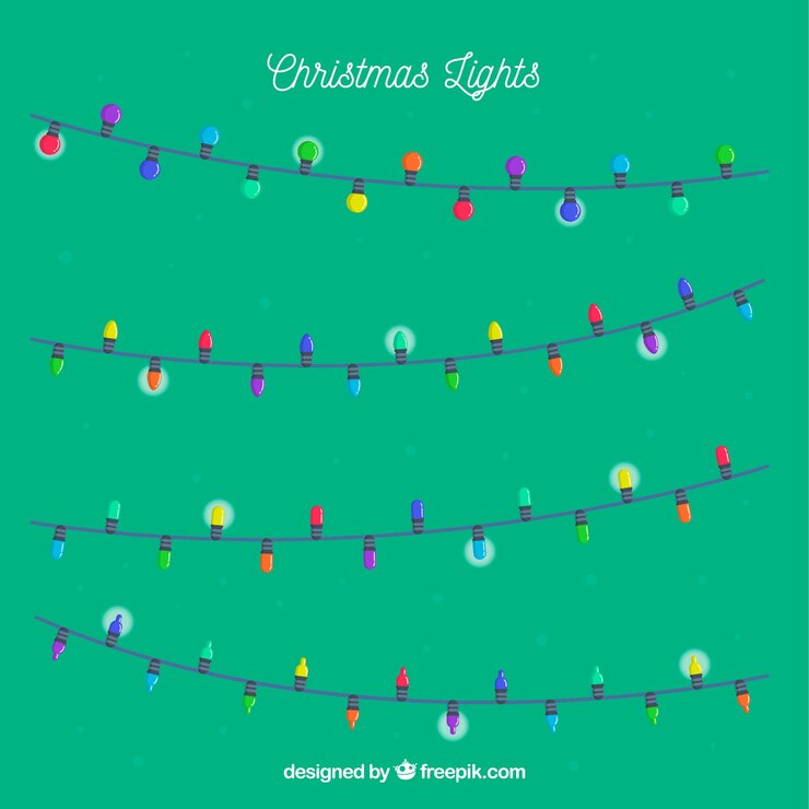 Vector gratuito set de guirnaldas de luces navideñas en diseño plano