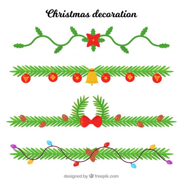 Set de guirnaldas navideñas en diseño plano 
