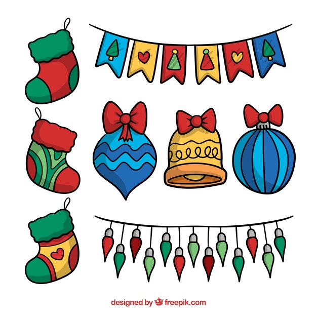 Set de guirnaldas y otros elementos navideños dibujados a mano