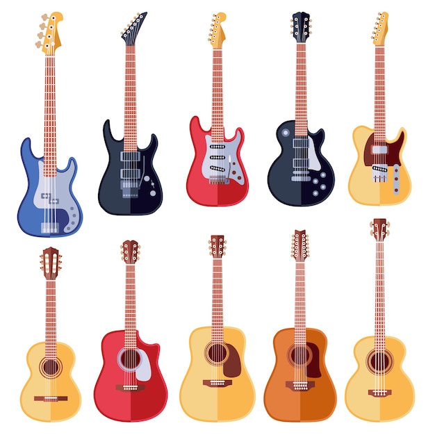 Vector gratuito set de guitarras acústicas y eléctricas
