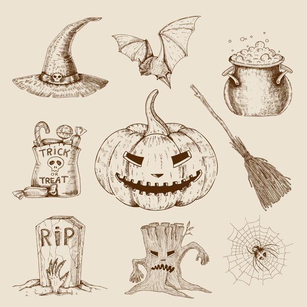 Set de Halloween dibujado a mano