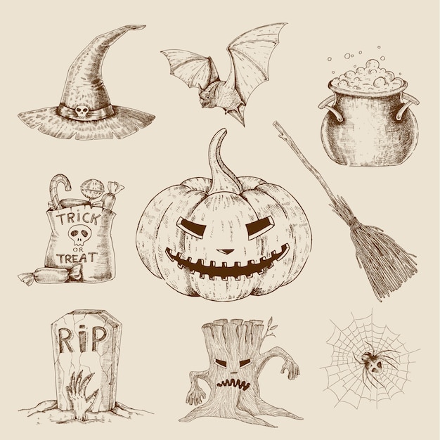 Set de Halloween dibujado a mano