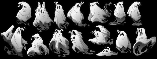 Vector gratuito set de halloween con personajes fantasmas