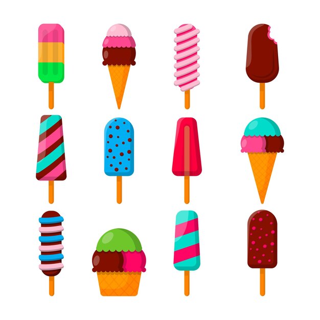 Set de helado delicioso plano