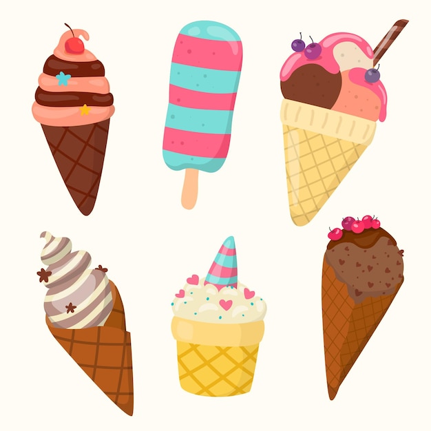 Vector gratuito set de helados dibujados a mano