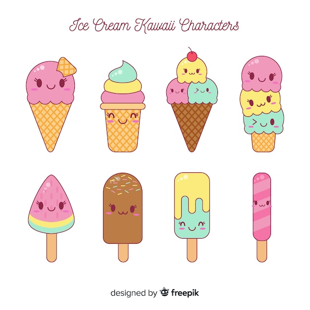 Set de helados en estilo kawaii