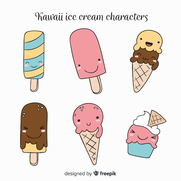 Set de helados en estilo kawaii