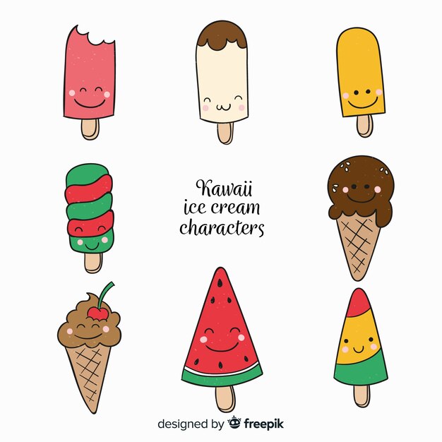 Set de helados en estilo kawaii