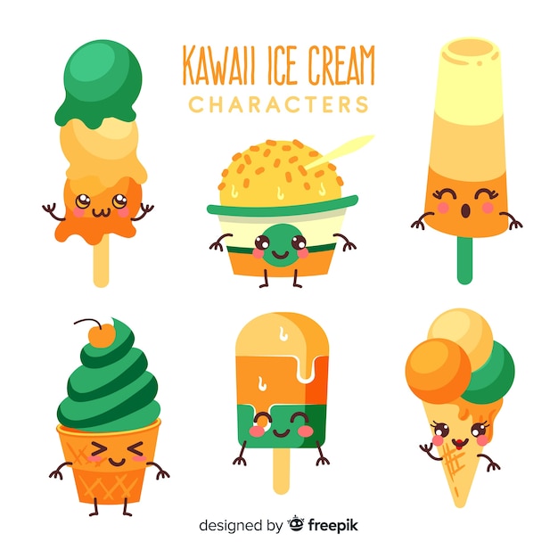 Vector gratuito set de helados en estilo kawaii