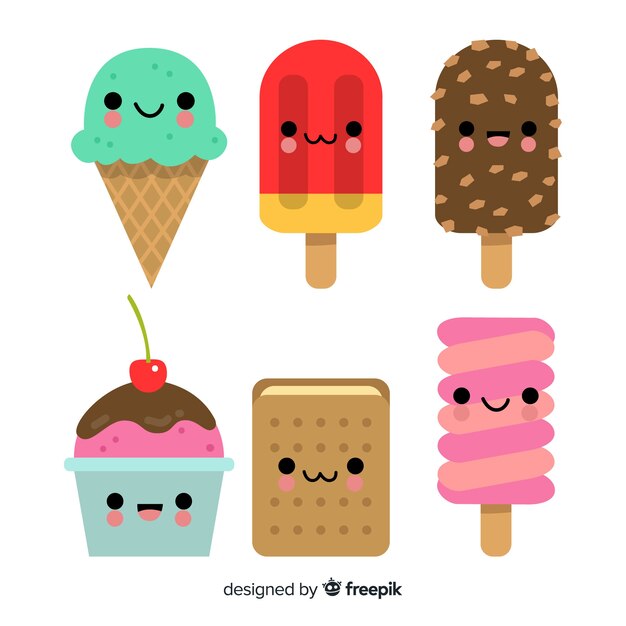 Set de helados en estilo kawaii