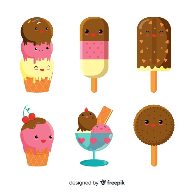 Set de helados en estilo kawaii