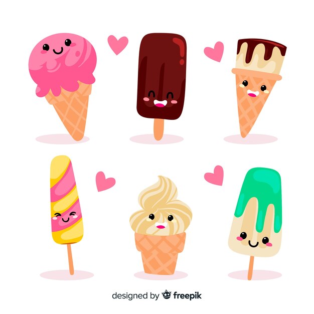 Set de helados en estilo kawaii