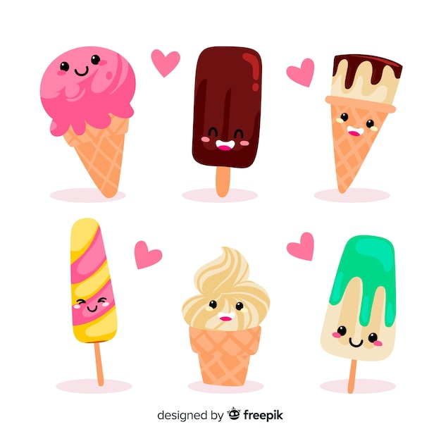 Set de helados en estilo kawaii