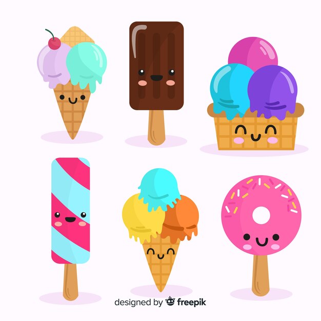 Set de helados en estilo kawaii