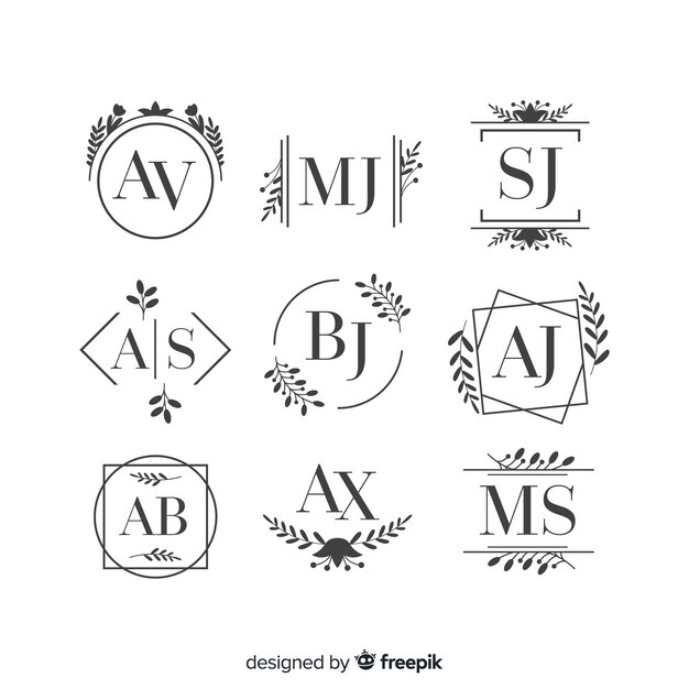 Set de hermosos y elegantes logos o logotipos para bodas o floristerías