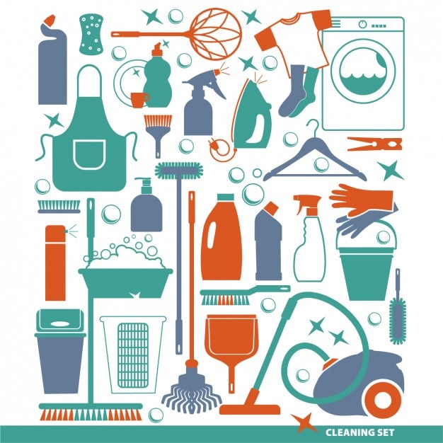 Vector gratuito set de herramientas de limpieza plano