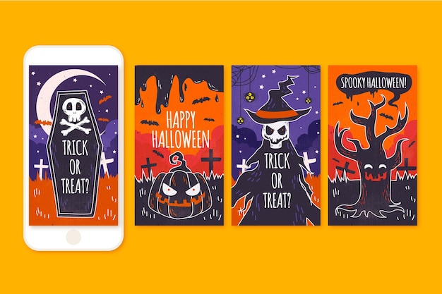 Vector gratuito set de historias de instagram de halloween