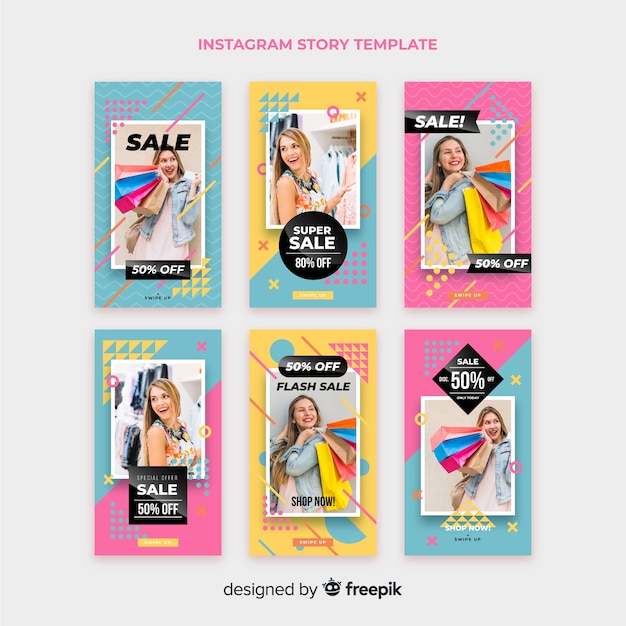 Vector gratuito set de historias de instagram de rebajas de moda