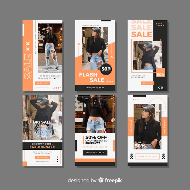 Vector gratuito set de historias de instragram de compra de moda