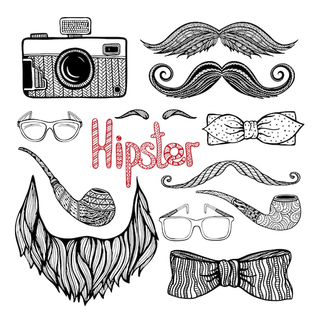 Vector gratuito set de iconos de accesorios de estilo de pelo de hipster